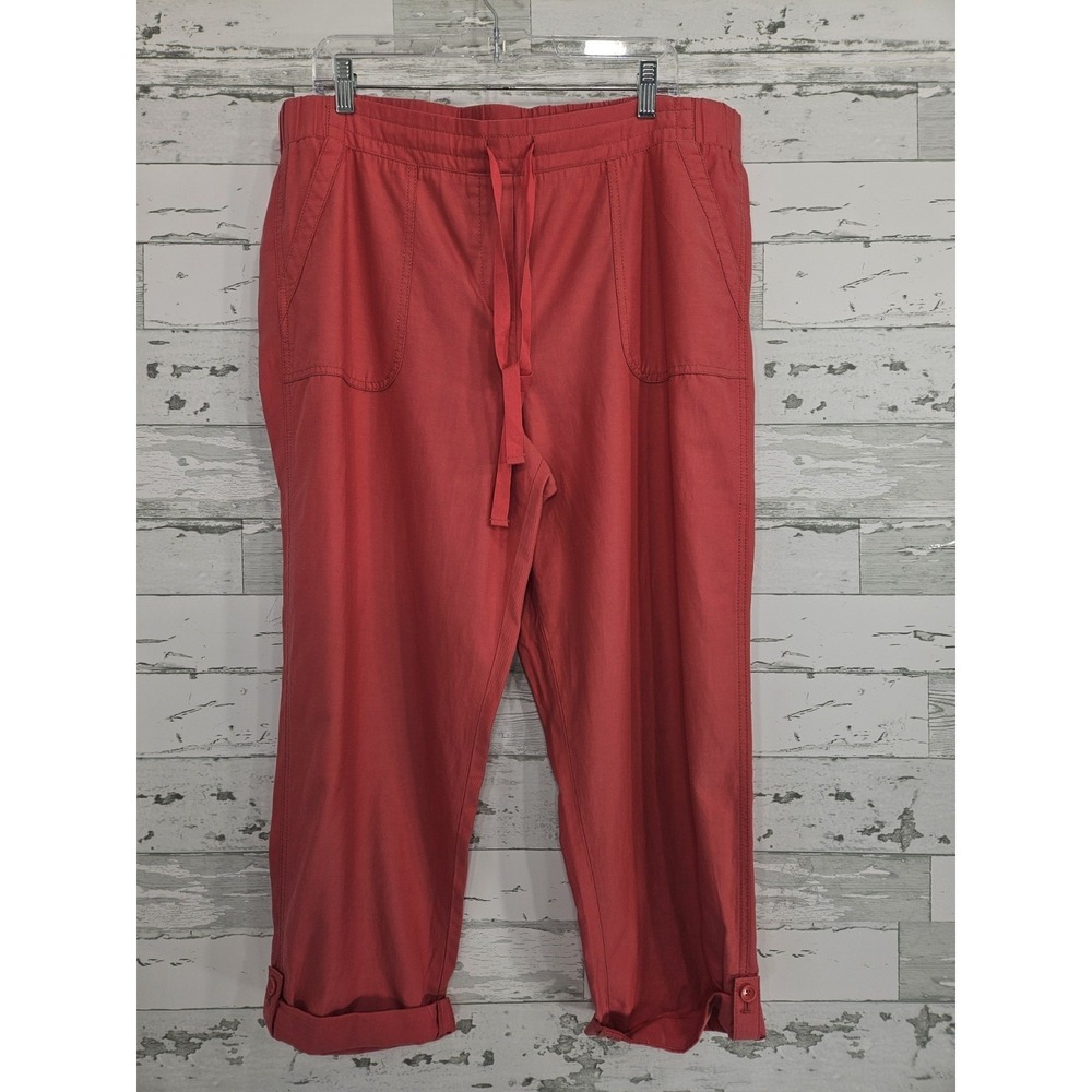Talbots Women 16 Coral Red Cotton Tencel Blend Drawstring Crop Pants
